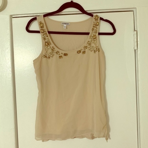 Express Cream Glam Bejeweled Tank Top Size Small - Picture 1 of 5